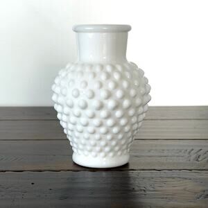 Vintage White Hobnail Milk Glass Vase | Ruffled Edge Cottage Decor |Shabby Chic